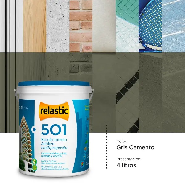 [501GC4] 501 Recubrimiento Multipropósito Mate (Gris Cemento, 4 Litros)