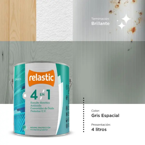 [41GE4] 4 en 1 Esmalte Multifunción Brillante (Gris Espacial, 4 Litros)