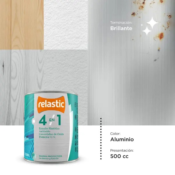 [41AL05] 4 en 1 Esmalte Multifunción Brillante (Aluminio, 0.5 Litro)