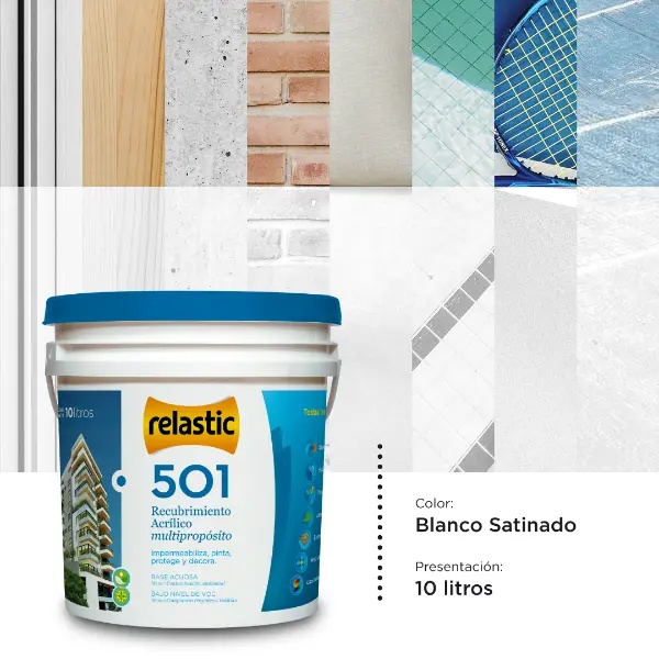 [501BS10] 501 Recubrimiento Multipropósito Satinado (Blanco, 10 Litros)