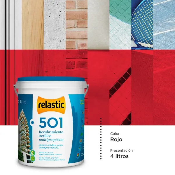 [501R4] 501 Recubrimiento Multipropósito Mate (Rojo, 4 Litros)