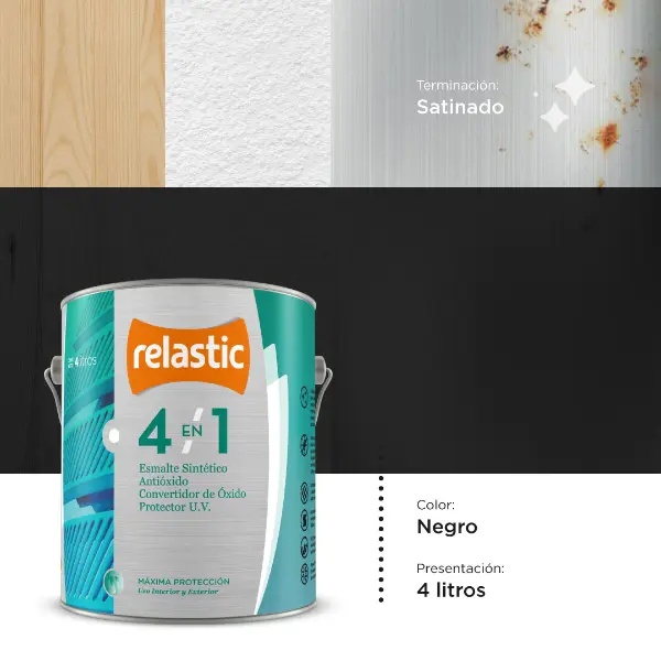 [NS4] 4 en 1 Esmalte Multifunción Satinado (Negro, 4 Litros)
