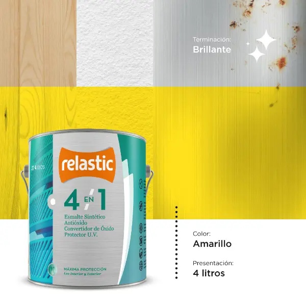 [41A4] 4 en 1 Esmalte Multifunción Brillante (Amarillo, 4 Litros)