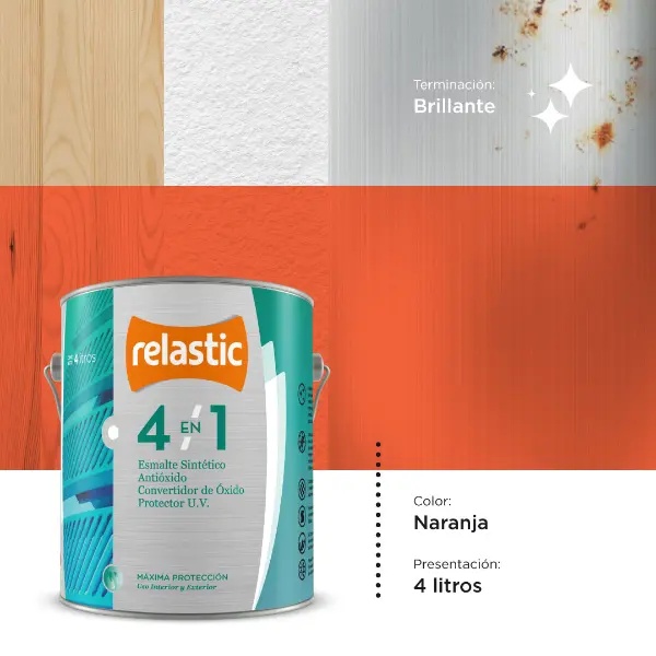 [41N4] 4 en 1 Esmalte Multifunción Brillante (Naranja, 4 Litros)
