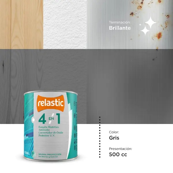 [41G05] 4 en 1 Esmalte Multifunción Brillante (Gris, 0.5 Litro)